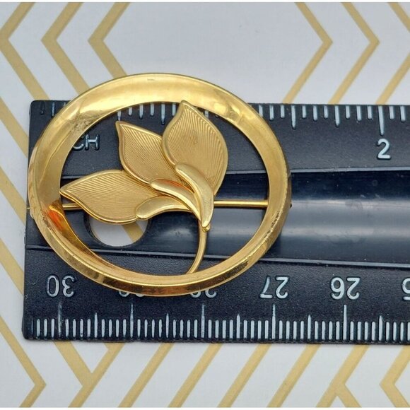 Mid Century Gold 1/20 -12k GF Curtis Curtman Round Floral Brooch Pin Lightweight - Picture 9 of 9